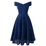 Elegant Vintage Embroidery Floral Lace Evening Cocktail Dresses Vestidos A-Line Pinup Business Women Party Flare Swing Dress