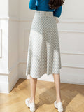 High Waist Elegant A-line Women Spring Korean Style Vintage Plaid All-match Ladies Long Skirt