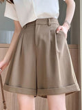 Solid Color Casual Women Suit Shorts Summer Elastic High Waist Loose All-match Short Pants