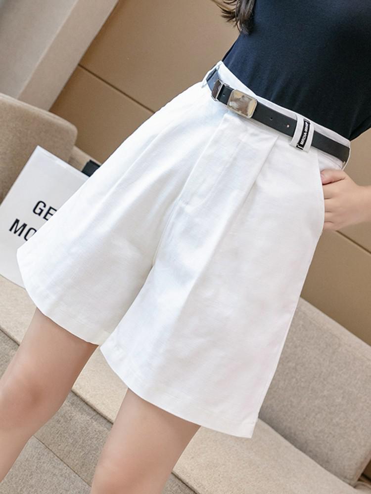 High Waist Casual Women Summer Korean Style Wide Leg Short Pants Solid Color All-match High Street Shorts
