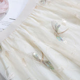 Spring Women Elastic High Waist A-Line Dragonfly Embroidery Mesh Elegant Skirts Streetwear