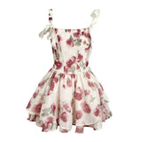 Korean Summer Sweet Floral Chiffon Women Elegant Ruffles Party Mini Dress