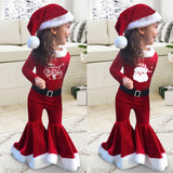 4PCS Toddler Baby Kids Girls Sets Christmas Cosplay Patchwork O Neck Pullover Tops + Pants + Hat + Belt Set Christmas Outfits