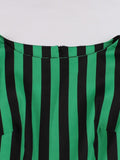Green and Black Striped Vintage Cotton Pleated Dress Women O-Neck Cap Sleeve Retro Clothes Pinup Dresses with Belt