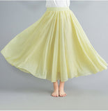 Cotton and Linen Elastic Waist Linen A-line Skirt Long Solid Color Ethnic Dress