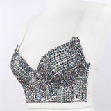 Corset Detachable Strap Sexy Beaded Diamond Rhinestones Cropped Nightclub Party Crop Top Push Up Bustier Bra Y1227