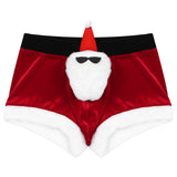 Mens Christmas Costume Boxer Shorts Low Rise Flannel Trimming Velvet Bottoms Pants with Fluffy Santa Claus Doll Cosplay Outfit