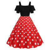 Elegant Off Shoulder Women Summer Dress Slash Neck Vintage Ladies Fit and Flare Polka Dot Party Dress