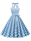 Halter Neck 50s Pin Up Polka Dot Vintage Corset Dress Elegant Backless Party Sexy Robe Women Fit and Flare Pocket Dresses