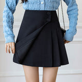 Women Pleated Spring Korean Style All-match High Waist Ladies Elegant A-line Mini Skirt
