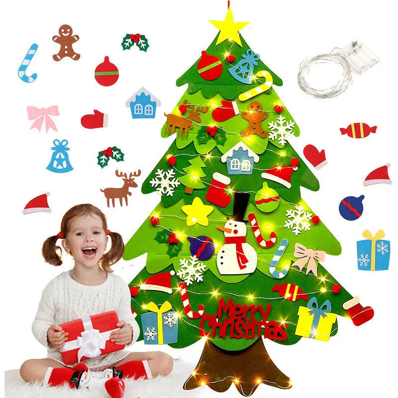 DIY Felt Christmas Tree Wall Hanging Artificial Xmas Tree with Santa Claus Snowflakes Ornament New Year Kid Child Toy Gift