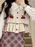 Autumn Kawaii Knitted Sweater Patchwork Sweet Pullover Japanse Style Vest