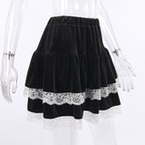 Spring Winter Velvet Japanese Girl Lace Kawaii Lolita Cake Mini Skirts Women Summer Grunge Harajuku Black Ball Gown Alt Skirt