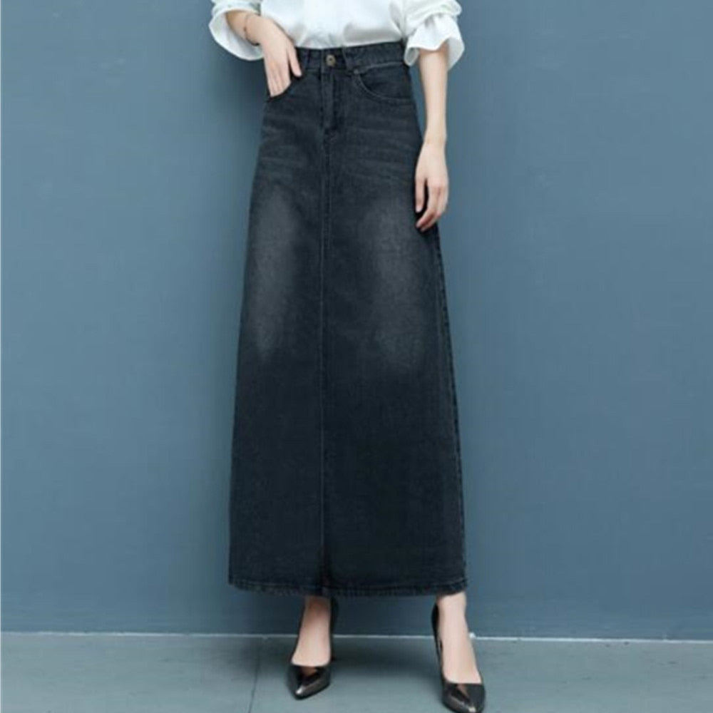Women Long Casual Denim Summer High Waist A-Line Jeans Streetwear Sexy Solid Party Maxi Skirts