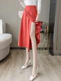 Office Lady Elegant Long Spring Korean Style Streetwear Solid Color High Waist Women A-line Skirt