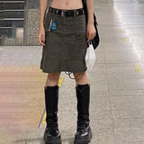 Y2K Aesthetic Harajuku Vintage 90s Casual Straight Hight Waist Summer Cargo Skirt Clubwear