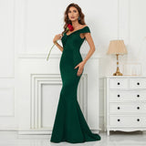 Soft Satin Green Long Evening Dress Elegant Off Shoulder Party Maxi Long Wedding Dress