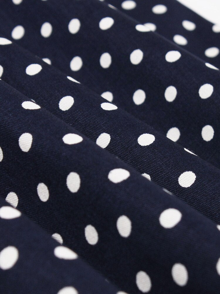 Puff Sleeve Button Up Polka Dot Vintage A-Line Party Long Women Elegant High Waist Cotton Pinup Midi Dress