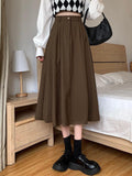 Women Casual Skirts Fashion Korean Style Plain Color Loose High Waist Ladies Elegant A-line Long Skirt