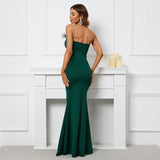 Off Shoulder Feather Long Sexy Slit Satin Dress Floor Length Green Color Evening Party Maxi Celebrity Dress