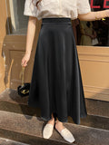 Office Lady Elegant Vintage Satin Skirt Women Elastic High Waist Casual A Line Midi Skirt