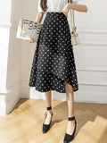 Ladies Elegant A-line Fashion Korean Style Polka Dots Print All-match High Waist Women Long Skirt