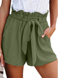 Summer New Women Lace Drawstring Fungus Solid Color Casual Bow Loose High-waist Wide-leg Shorts