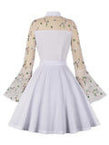 Floral Embroidered Mesh Long Sleeve Vintage Mini Dress Elegant Women Evening Party Spring Ladies Dresses