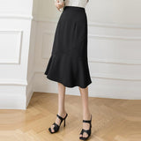 Ladies Elegant A-line Mermaid Spring Office Style All-match Solid Color High Waist Women Long Skirt