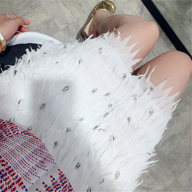 New Spring and Autumn Handmade Diamond Beaded Bohemian Bag Hips Thin Feather Short Women Bottoms Y2k Skirt