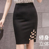 Office Lady High Waist Spring Fashion Furcal Solid Color Women Elegant Knee-length Pencil Skirt