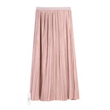 New Women Spring Autumn High Waist Solid Pleated Skirt Half Length Elastic Maxi Long Skirts