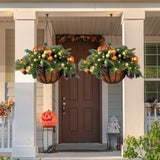 Pre-lit Artificial Christmas Hanging Basket-mixed Decorations And White LED Lights-frosted Berries Ornaments Hanging Decoration