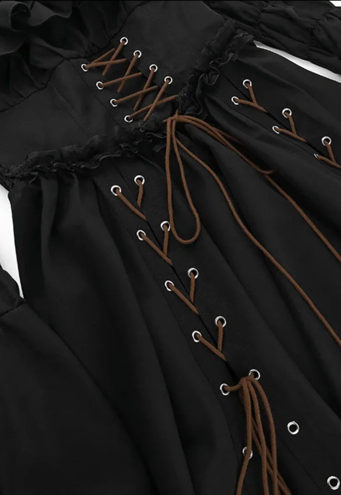 Y2k Autumn Gothic Cosplay Mini Party Black Slash Neck Lace Ball Gowns Bandage Costume Steampunk A Line Kawaii Lolita Dress