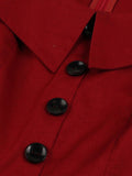 Pinup Women Square Collar Button Front Belted 50s Rockabilly Dress Short Sleeve Pocket Elegant Solid Vintage Dresses