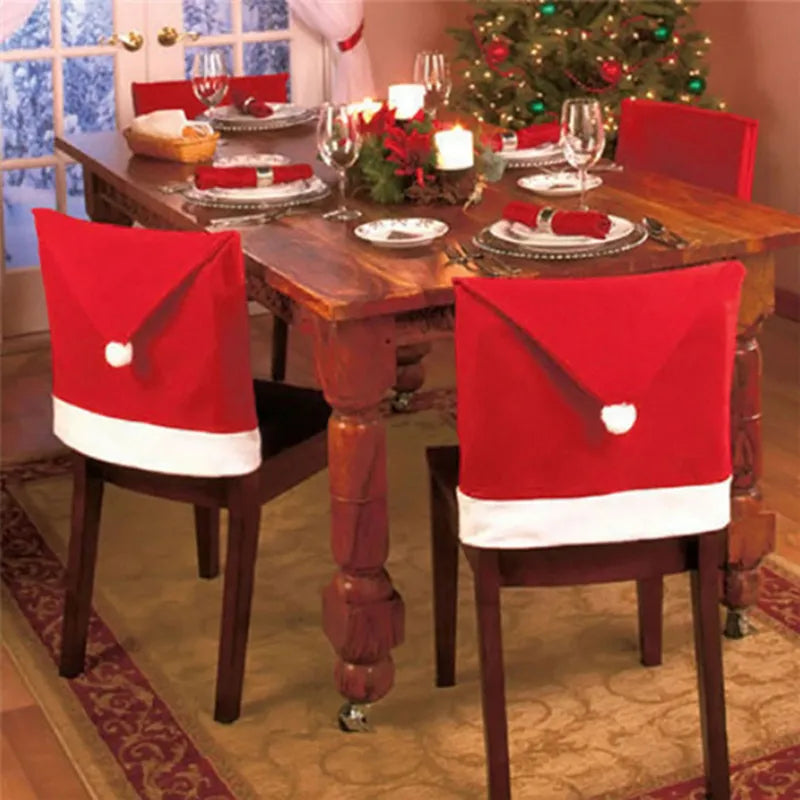 6 Pcs/Set Red Chairs Set Christmas Hats Non-woven Table Products Comfortable Soft Holiday Supplies Christmas Decorations