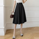 Women Casual Long Spring Korean Style Solid Color All-match High Waist Ladies Elegant A-line Skirts
