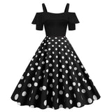 Elegant Off Shoulder Women Summer Dress Slash Neck Vintage Ladies Fit and Flare Polka Dot Party Dress