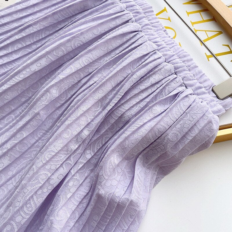 Women Lace Patchwork Pleated Sweet Solid Elastic High Waist Elegant Skirt Streetwear