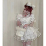 Lolita White Goth Aesthetic Puff Sleeve High Waist Vintage Bandage Lace Trim Party Gothic Summer Dress