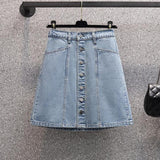 High Waist Single-Breasted A-Line Denim Skirt Women Summer Sexy Short Mini Jean Skirts