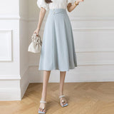 Women Casual Long Spring Korean Style Solid Color All-match High Waist Ladies Elegant A-line Skirts