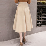 Ladies Elegant A-line Long Spring Korean Style Vintage Big Swing High Waist Women Casual Skirt