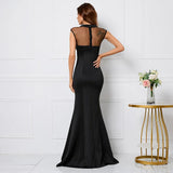 Black Soft Satin Appliques Beading Evening Elegant Party Maxi Dress Long Bridesmaid Dress