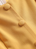 Yellow Button Up O-Neck Cap Sleeve Vintage Summer Elegant Women Belted A Line Retro Midi Ladies Dresses