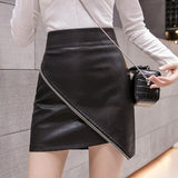Women A-line Spring Korean Style Vintage PU Leather All-match Ladies High Waist Short Skirt