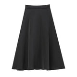 Vintage High Waist Solid Satin Women A-Line Summer Party Casual Slim Falda Midi Skirts