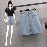 High Waist Single-Breasted A-Line Denim Skirt Women Summer Sexy Short Mini Jean Skirts