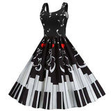 Sexy Music Note Print Women Party Dress Summer Spaghetti Strap Black Slim Vintage A-line Midi Dress