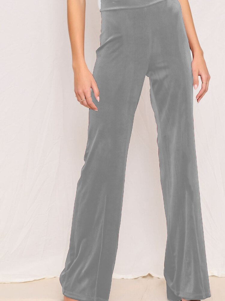 New Yoga Casual Solid Color High Waist Elastic Velvet Wide Leg Pants Trousers Velvet Sweatpants